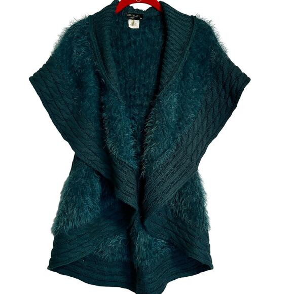 MISS KELLY 1999 Furry Cable Knit Teal Sweater Vest Size S/M Asymmetrical - Picture 1 of 6